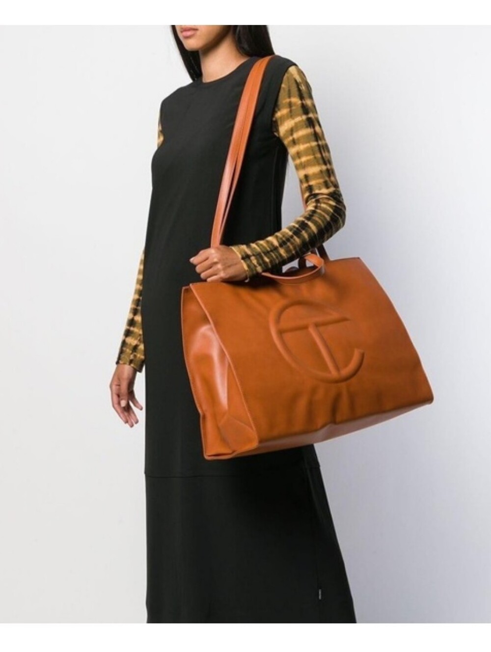 Telfar Large Tan Leather Embossed Logo Tote